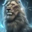 Placeholder: A huge man in all his appearance, white beard, blue eyes, iron suit, beside him a lion