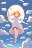 Placeholder: Girl falls from the sky among the clouds. Anime style