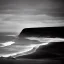 Placeholder: loneliness, emptiness, darkness, remoteness, cliff face on the coastline, storm waves