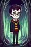 Placeholder: cartoon style harry potter in dark forest