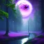 Placeholder: rainy forest with a purple planet over the land