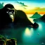 Placeholder: Drawing of 'King Kong on Skull island',aerial view, painting by Earl Norem, simon Bisley,frazetta,西嘛哒, evan lee, Vallejo,kelly oil on canvas, cinematic composition, extreme detail,fit full head inside picture,8k