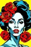 Placeholder: a black woman with roses on her hair cartoon pop art