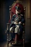 Placeholder: 70 years old victorian soldier on a throne