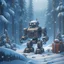 Placeholder: fat robot santa and presents in snowy misty forest, 8k, down-light, soft light, depth of field, photo realism, trending on art station, high detail