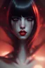 Placeholder: girl, cute, beautiful, white eyes, red lips, black hair with bangs, goth, close up portrait by Greg Rutkowski