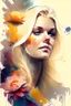 Placeholder: on an old canvas portrait of a blonde woman, flowers, gouache Splash art concept art 8k resolution