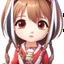 Placeholder: (close-up headshot) of a 4-year-old girl with long brown hair, (vibrant red eyes), cute, intricately detailed, masterpiece, anime chibi doll, 4k, American