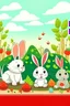 Placeholder: Cartoon rabbits on farm seeds vegetables