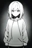 Placeholder: thoughtful girl in a loose sweatshirt, line arts, greyscale,