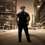 Placeholder: large muscular police officer, downtown snowy new york at night, dramatic, dramatic lighting, volumetric lighting, hyperrealism, 8k, high quality, photorealistic, lot of details