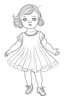 Placeholder: baby doll dancing, realistic, each unique, full view, only draw lines, clean line art, –no sketch, white background, minimalistic black lines, minimal black color, coloring page, thin black line art, perfect shape, perfect clear lines,