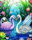 Placeholder: Stylized couple swans among lotus flowers (water lilies) and pond plants, colorful page, cooler background, perfect composition, beautiful detailed intricate insanely detailed octane render trending on artstation, photorealistic, soft natural volumetric cinematic perfect light, chiaroscuro, masterpiece, oil on canvas, raphael, caravaggio, greg rutkowski, beeple, beksinski, giger, black and white still, digital Art, perfect coloer