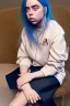 Placeholder: Billie Eilish, sitting on a chair, Black Short Dress, high detail, realistic