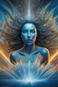 Placeholder: A breathtaking, epic, panoramic view: a large splash of water in the shape of an exploding gorgeous woman :: 8K, airbrush art, pencil sketch, azure blue, black, magnificent, dramatic, spectacular, in the style of Amanda Sage, Alex Grey and Cameron Gray, magnificent, facing camera, award winning, crisp quality
