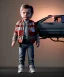 Placeholder: Marty mcfly toddler, full body, delorean, dramatic lighting, hyper realistic