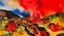 Placeholder: A red old Western town engulfed in smoke painted by Wassily Kandinsky