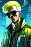 Placeholder: Corporate-raised cyberpunk man, sunglasses, short cropped blond hair, investigative journalist