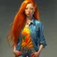 Placeholder: pretty girl, aged 14, ginger, conventionally attractive, colourful clothes, realism, jeans