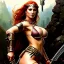 Placeholder: fullbody portrait 'beautiful sexy busty mature Redsonja',wearing minimal ancient metal armor,hyperrealistic skin,Hyperrealistic Big eyes,painting by gaston bussiere, greg rutkowski, yoji shinkawa, yoshitaka amano, tsutomu nihei, donato giancola, tim hildebrandt, oil on canvas, cinematic composition,sharp image, extreme detail,((fit full head inside picture)),32k