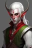 Placeholder: male tiefling red skin with white hair and white eyes rogue