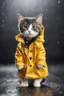 Placeholder: baby cat in raincoat. Chibi, Photograph, Canon DSLR, Tilt - shift, black background, high definition, Complete and coordinated composition, 8k