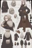 Placeholder: A dnd character sheet. A woman dressed for the cold north in black and white furs, with brown hair