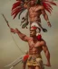 Placeholder: Guaicaipuro, native american god warrior, big muscles, red feathers headdress, shirtless, holding a stone tip spear