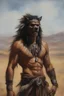 Placeholder: head to waist - native American Indian werewolf - craggy desert wasteland background, 32k, UHD, Hyper-realistic oil painting by Gerald Brom