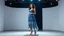 Placeholder: very beautiful 1 lady with makeup curvy hair pretty long skirt and bluose with nice jewel patterns high heels, full body standing gracefully in modern stage,dynamic lights