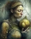 Placeholder: Grunge, woman as a decaying dried out Pear intricately showing its internal structure and seeds, cyberpunk, ultra unique natural textures, slight imperfections, vray. Modifiers: fantasy intricate dynamic lighting fantastic view hyperrealistic Unreal Engine matte background cinematic postprocessing VRay acrylic art pencil sketch creepy art station Gustave Klimt wet on wet watercolor Double exposure wet on wet Craig Rutkowski intricate fantasy