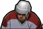 Placeholder: angry pouting with head down wearing a hockey helmet, vector line art cartoon