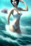 Placeholder: black hair muse with white top in the ocean