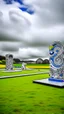 Placeholder: A white cloudy sky with an athletic sport field designed in Maori sculptures painted by Roy Lichtenstein