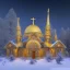 Placeholder: Greek Orthodox Church, decorated with intricate stone carvings, on a snowy night, golden crosses on tops, white light inside, many different color Northern lights, Full Moon over Mountains, 10 second long exposure, highly detailed, ultra reallistic, oil on canvas, cinematic lighting, colourful,long exposure, good atmosphere, by Jacek Yerka, Thomas Kinkade, Caspar David Friedrich.