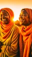 Placeholder: Two African women wearing scarf, laughing while watching the sun fall