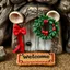 Placeholder: Close up of a mouse hole with a "WELCOME" mat in front of it, miniature beautiful Christmas wreath with a red bow hung beside a mouse hole, kitschy, concept art