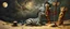 Placeholder: master oil painting by Rembrandt, good afternoon clay moon chill hyper bigger than life zebra dream smoking trickster golem peeking out of a sand twister whirlwind cocoon, all inside a bottle, and a big indian with mohawk and a totem