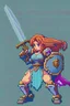 Placeholder: pixel art, 256x256 resolution, anime style rpg character, female paladin swinging an ornate broadsword