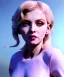 Placeholder: Artist, young madonna, android woman, sweet, blonde, white skin, long eyeliner, contour make-up, short hair, circuits, ghost in the shell, latex coat, feather, cyber punk, neon, bamboo, blood, portrait, studio photo, unreal engine 5, soft color, 16 bit, god lights, ray tracing, RTX, lumen lighting, ultra deatail, volumetric lighting, 3d, finely drawn, hd.