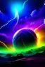 Placeholder: planeta color morado con amarillo con truenos y nuves y aurora boreal