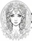 Placeholder: outline art for a cute fairy woman face, full breast, coloring page, white background, sketch style, only use outline, Mandala style, clean line art, white background, no shadows and clear and well outlined