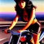 Placeholder: portrait of busty beautiful 'Female Rider on Shotaro Kaneda's Bike',aerial view, painting by Earl Norem, simon Bisley, evan lee, 86-86, oil on canvas, cinematic composition, extreme detail,fit full head inside picture,8k