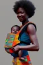 Placeholder: futuristic baby carrier in Kente, rusted clocks eyes, cinematic, scaffolding, ghana flag, african pattern symbols, black star, engraved, 8k quality