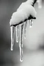 Placeholder: A close-up of icicles hanging from a branch, captured in sharp monochrome tones.