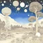 Placeholder: Peaceful, Max Ernst, night sky filled with galaxies and stars, planets, rocks, animals trees, flowers, one-line drawing, sharp focus, 8k, 3d, intricate, rich colors