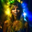 Placeholder: portrait of samantha fox hippie pixie hovering in the underground grove glowing light, in the style of dali, 8k, down-light, soft light, depth of field, photo realism, trending on art station, high detail, smoke and fog