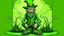 Placeholder: fantasy cartoon illustration: in the grass sits a real live leprechaun! He is dressed in green from the tip of his toes to the top of his hat.