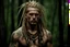 Placeholder: photorealistic portait of henry cavell as modern warrior with blonde dreadlocks tribal tattoos dark fantasy dark forest