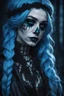 Placeholder: Close-up Portrait of a girl, skeleton face like night before Xmas, blue hair, 8k fantasy, goth